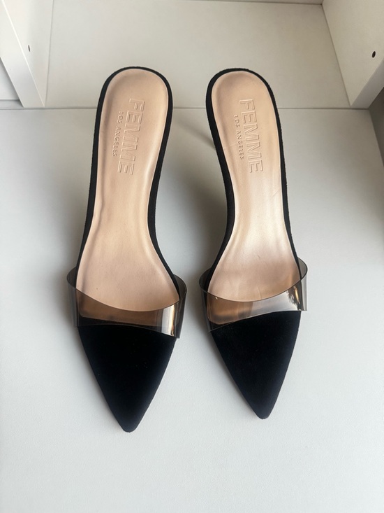 Femme LA Shoes - FEMME Los Angeles Black Pointed Mule with Smoky Clear Strap - Sleek Slip-On
